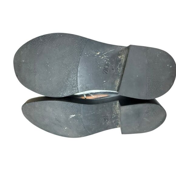 Zara Silver Metallic Loafers Platform Chunky Sole Faux Leather Shoes 37 6.5 - Picture 8 of 8